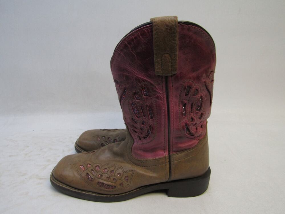 Shyanne Youth Size 3 D Brown Pink Glitter Inlay Leather Cowboy Western Boots